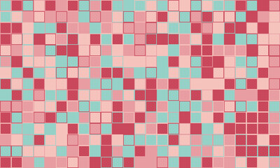 Abstract mosaic of pastel pink, red, and teal squares.  Perfect for backgrounds, website design, or textile prints.