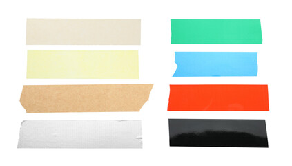 Pieces of different adhesive tapes isolated on white, set