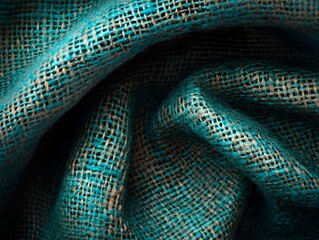 Fototapeta premium Teal Burlap Texture Background Close Up Fabric