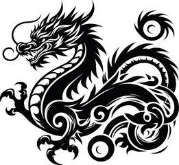 Minimalist Tribal Tattoo Design of an Oriental Dragon