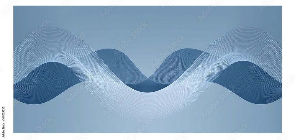 Poster elegant curved lines on a soft blue background creating a modern art piece