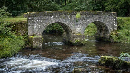 Fototapeta premium Stone Arch Bridge Over Rustic River
