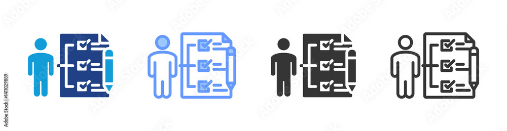 Poster Competency Test icon set multiple style collection