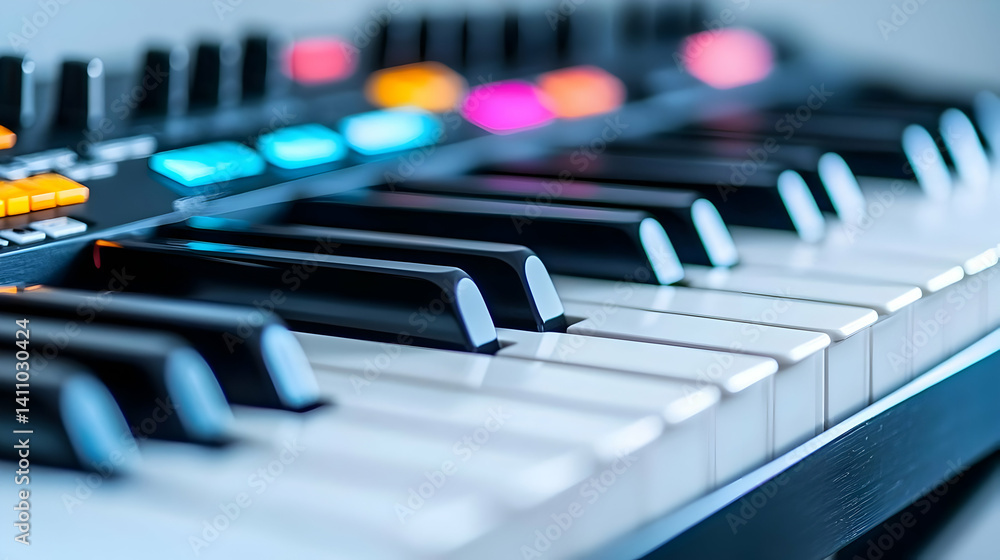 Poster closeup electronic keyboard with colorful buttons