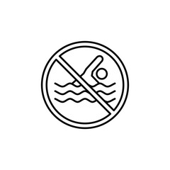 Obraz premium no swimming area icon, simple flat style, illustration, logo sign symbol pictogram template, for ui or ux isolated on white for mobile app, editable