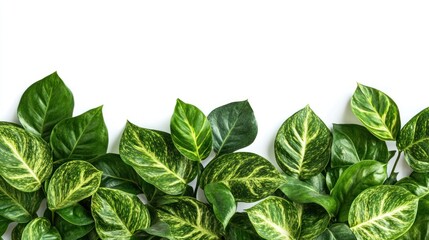 Exotic tropical leaves forming an elegant border, lush green textures, white background