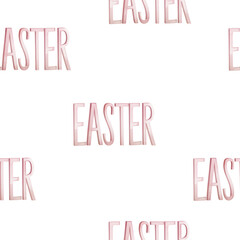 Seamless pattern with Pink text "EASTER". Watercolor illustration on White Background