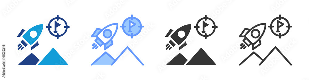 Poster mission icon set multiple style collection