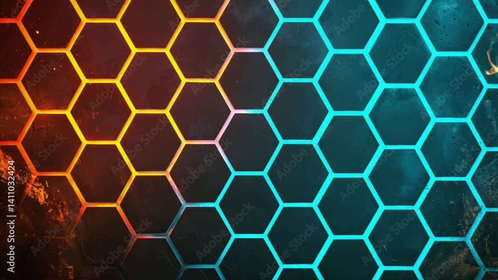 Aufkleber vibrant geometric design featuring hexagon patterns in orange and blue, showcasing modern abstract t