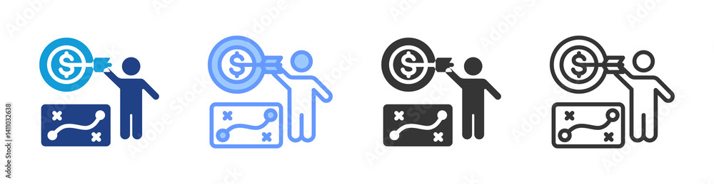 Poster business strategy icon set multiple style collection