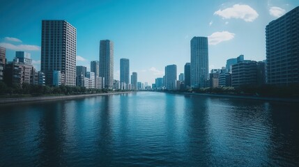 Serene Cityscape: Tokyo's Skyline Reflected on Calm Waters