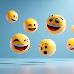 Fototapeta premium Realistic Emoji Expressions – Floating Smileys in Soft Pastel Style