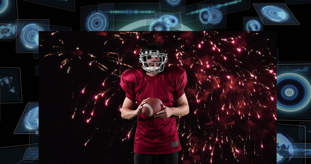 Image of scope scanning over caucasian male american football player