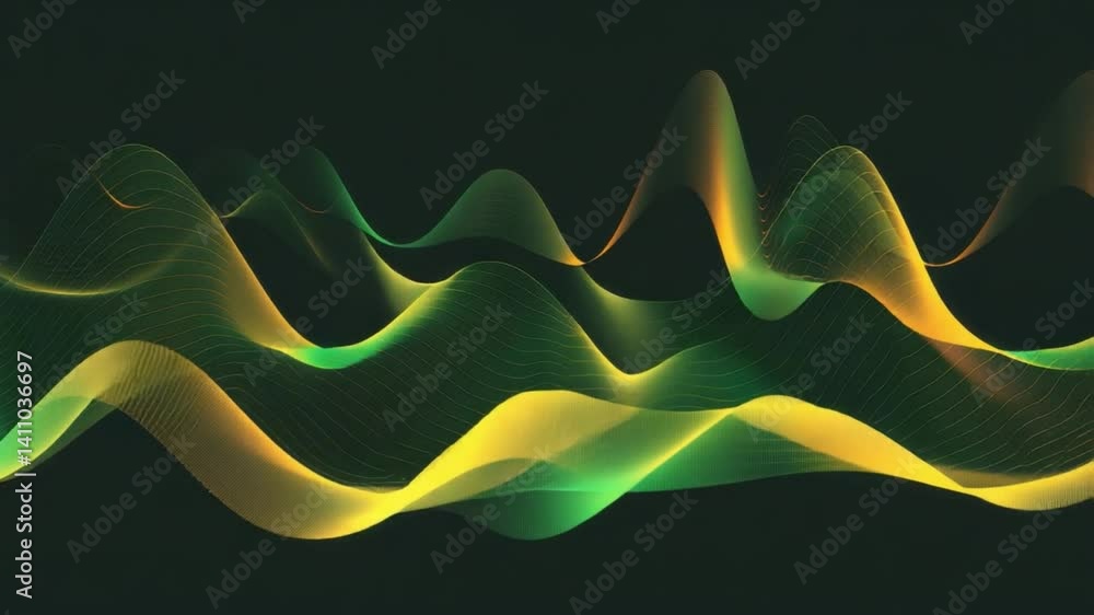 Poster abstract digital waves smooth curves in green and yellow for modern energy design and dynamic moveme