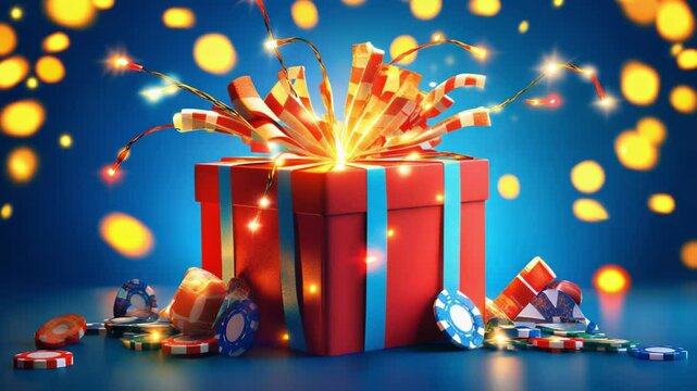 Exploding gift box of casino chips