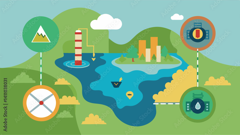Aufkleber a study on water quality includes a map overlay of contamination levels and sources helping to ident