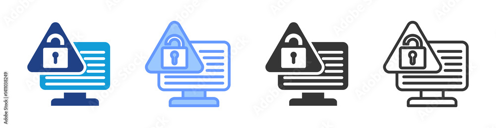 Poster security breach icon set multiple style collection
