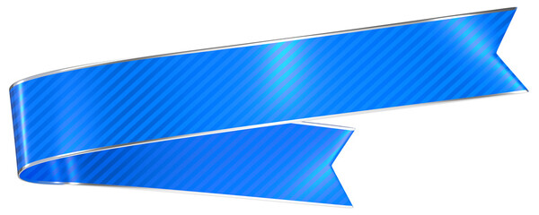 Fototapeta premium Glossy Blue Ribbon Banner with Silver Edge, Diagonal Stripes, 3D Render