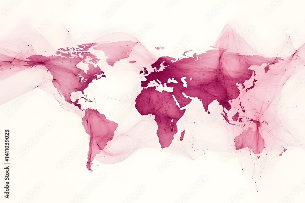 Wall mural global network connection world map , generative ai