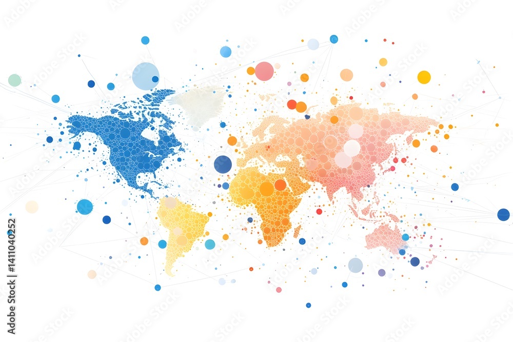 Wall mural global network connection world map , generative ai