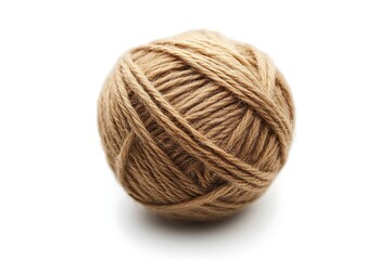 Soft, brown woolen yarn, twisted into a neat ball, isolated on a white background
