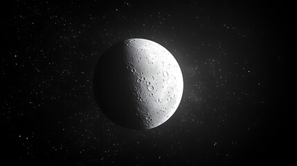 Moon and Stars in a Night Sky, A detailed view of the moon's surface with craters, set against a starry night sky
