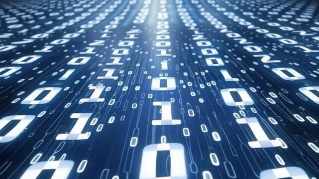 Futuristic Digital Representation of Binary Code Flowing Patterns of Data Processing and Technology in Blue Abstract Numbers
