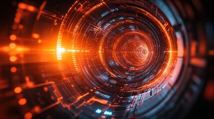 Obraz premium Futuristic, technological tunnel with glowing circuits