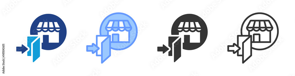 Poster market entry icon set multiple style collection