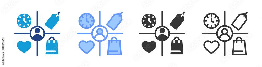 Poster Consumer Behavior icon set multiple style collection