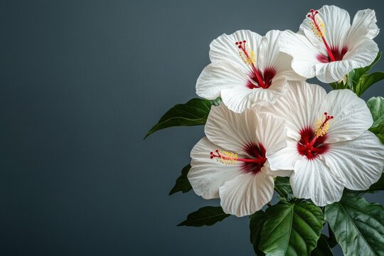 Elegant White Hibiscus Blooms Against a Dark Background