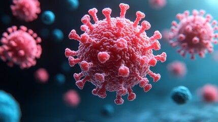 3d illustration of cancer cells growing on human tissue surface, microscopic medical visualization of tumor cell formation, metastasis, and oncology concept, the aggressive nature of cancerous growth 