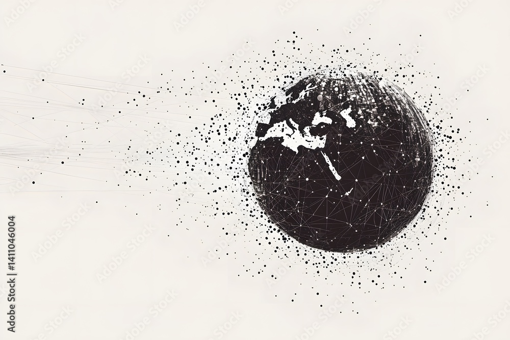 Wall mural global network connection world map , generative ai