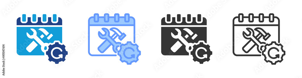 Poster planned maintenance icon set multiple style collection