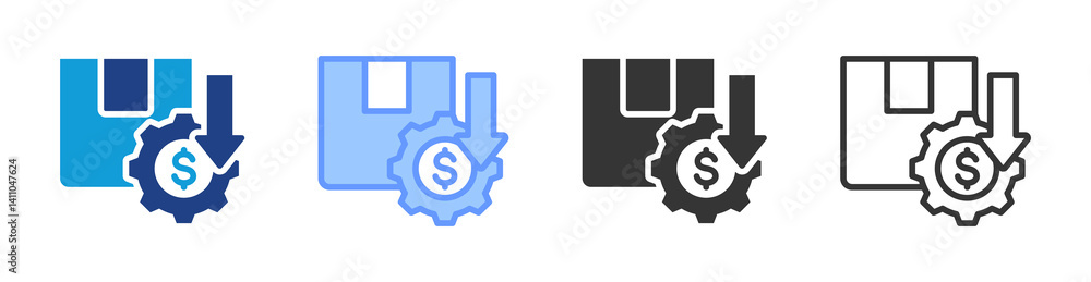 Aufkleber production loss icon set multiple style collection