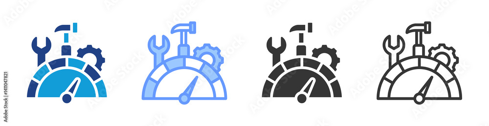 Poster Equipment Performance icon set multiple style collection