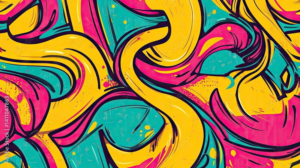 Poster vibrant abstract artwork featuring energetic brush strokes and bold colors. creating a dynamic visua