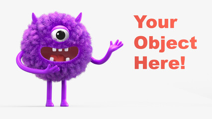 Fluffy, cute monster presents a space for 