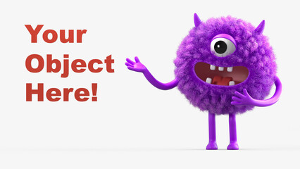 Fluffy, cute monster presents a space for 