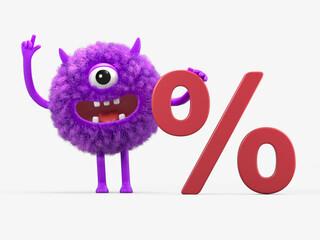 Fluffy, cute monster beside a 