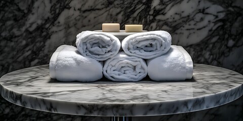 Luxury Spa Towels and Candles on Marble Table