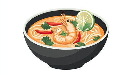 Bowl of flavorful, hot and spicy Tom Yum soup
