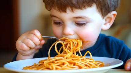 Toddler Enjoying Delicious Spaghetti Meal