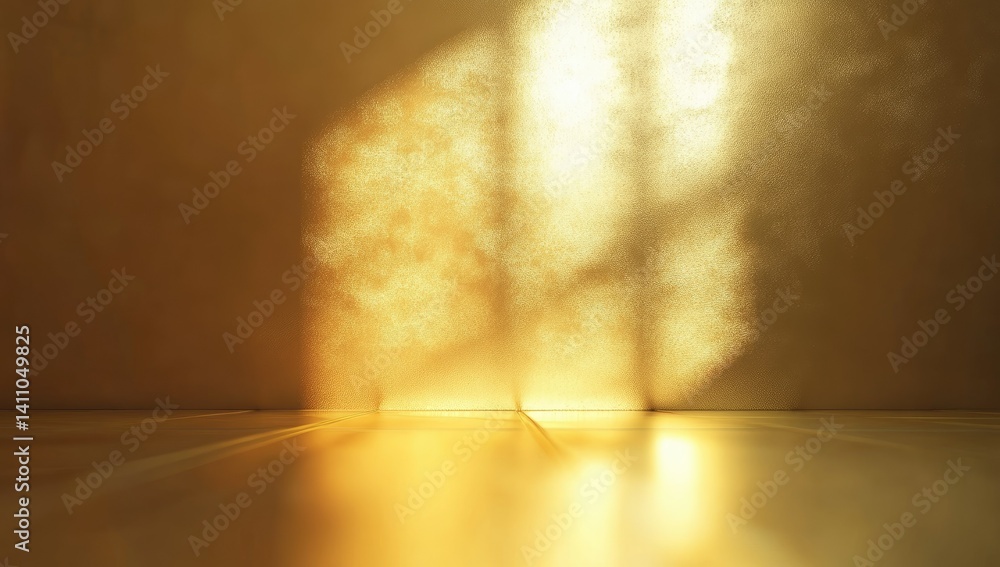 Poster a spacious. elegantly designed golden room with smooth walls and soft lighting. creating a luxurious