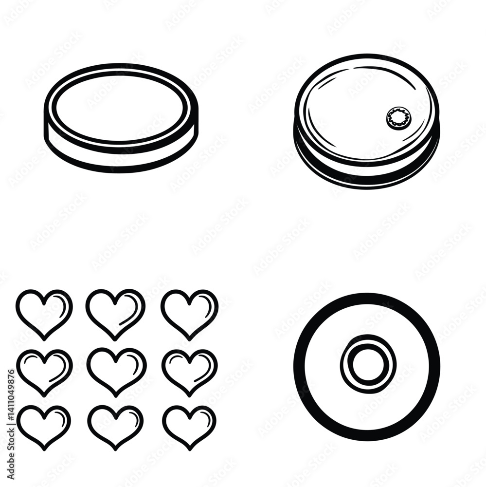 Poster abstract shapes design with hearts and circle elements in white background