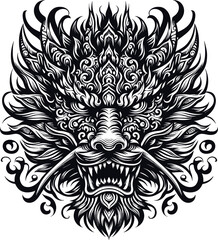 Intricate Tribal Illustration of an Oriental Dragon’s Face