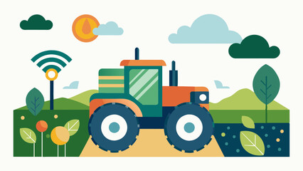By using a smart tractor with GPS farmers can save time money and resources by precisely measuring and controlling inputs such as water fertilizers and pesticides.. Vector illustration