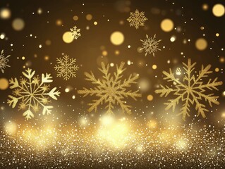 A mesmerizing golden winter wonderland featuring sparkling snowflakes and shimmering lights. evoking a festive atmosphere perfect for holiday celebrations and seasonal decor