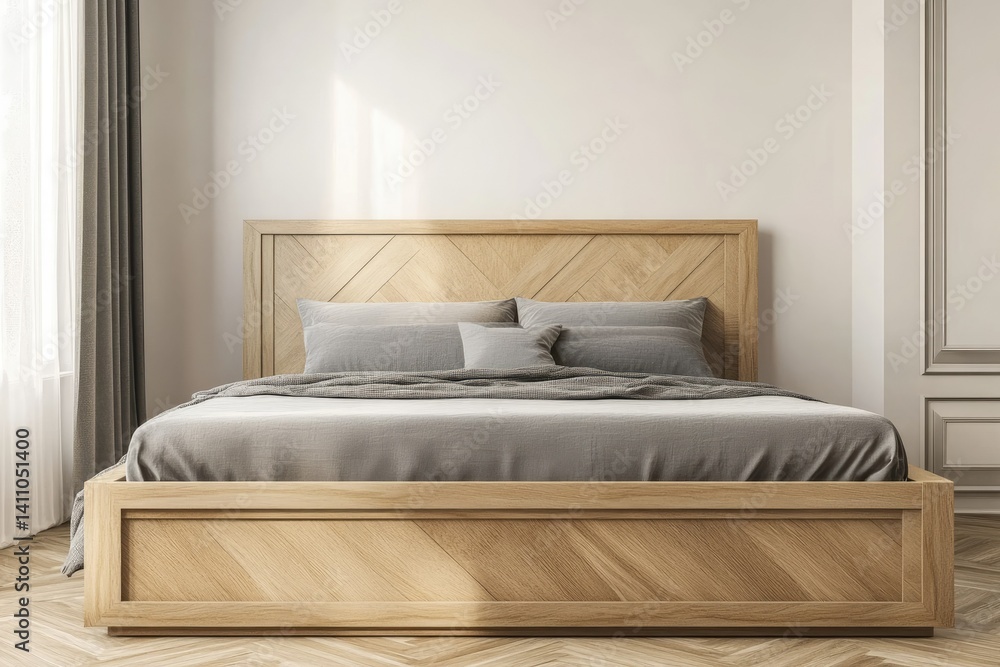 Aufkleber a serene bedroom featuring a minimalist design with a low bed and soft bedding. illuminated by gentl