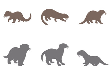 Otter Silhouette Icon Set. Animal Illustration Design